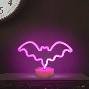 NEW LED Pink Neon Bat Halloween Decor Bat Shape Neon Signs Goth Wireless